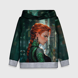 Толстовка-худи детская Рыжая девушка с неоновыми татуировками, цвет: 3D-меланж