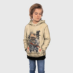 Толстовка-худи детская Жаба самурай - japan aesthetic, цвет: 3D-черный — фото 2