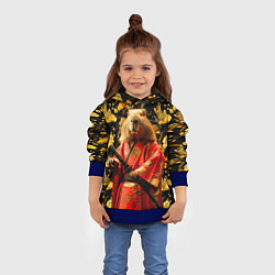 Толстовка-худи детская Капибара самурай, цвет: 3D-синий — фото 2