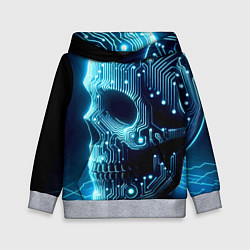 Толстовка-худи детская Cyber neon skull - ai art с дорожками на плате, цвет: 3D-меланж