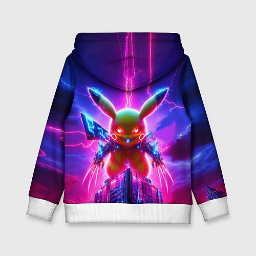 Детская толстовка Neon horror - cyber Pikachu / 3D-Белый – фото 2