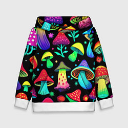 Толстовка-худи детская Биолюминесцентные кислотные грибы, цвет: 3D-белый