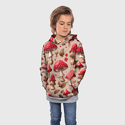 Толстовка-худи детская Грибные шляпки мухоморов, цвет: 3D-меланж — фото 2