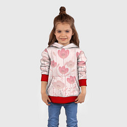 Толстовка-худи детская Абстрактные цветы в розовом, цвет: 3D-красный — фото 2