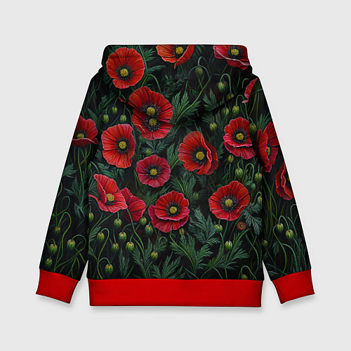 Детская толстовка Лис среди маков / 3D-Красный – фото 2