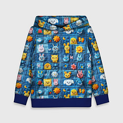 Толстовка-худи детская Пэчворк с зайчиками, цвет: 3D-синий