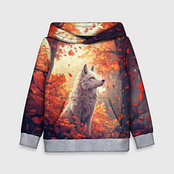 Толстовка-худи детская Белый волк в осеннем лесу, цвет: 3D-меланж