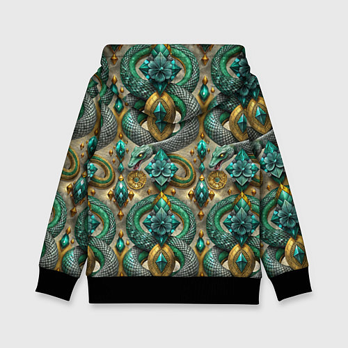 Детская толстовка Паттерн зеленые темные змеи / 3D-Черный – фото 2