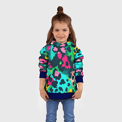 Толстовка-худи детская Кислотный зеленый леопардовый камуфляж, цвет: 3D-синий — фото 2
