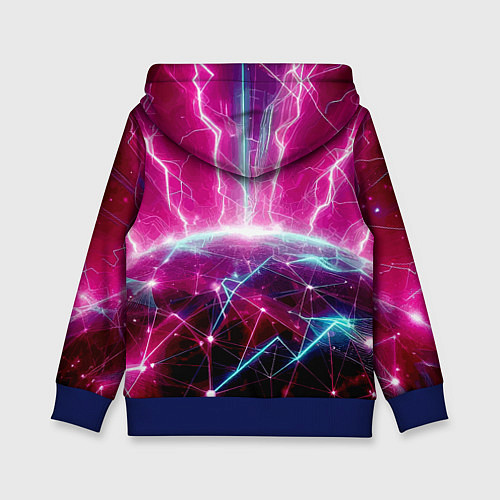 Детская толстовка Неоновые молнии ударяют в планету - нейроарт / 3D-Синий – фото 2
