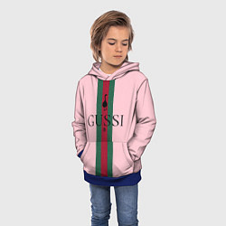 Толстовка-худи детская Гусси - зелено-красная полоса на розовом фоне, цвет: 3D-синий — фото 2