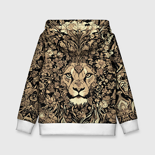 Детская толстовка Лев среди узоров из цветов / 3D-Белый – фото 2