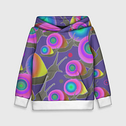 Толстовка-худи детская Разноцветные улитки - паттерн с градиентом, цвет: 3D-белый