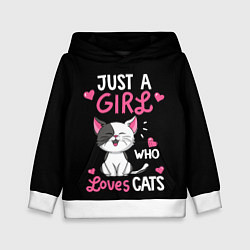 Толстовка-худи детская Just a girl - who loves cats, цвет: 3D-белый