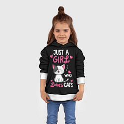 Толстовка-худи детская Just a girl - who loves cats, цвет: 3D-белый — фото 2