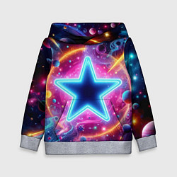 Толстовка-худи детская Звезда в неоновом космосе - нейроарт, цвет: 3D-меланж