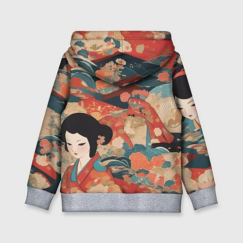 Детская толстовка Японский орнамент с девушкой / 3D-Меланж – фото 2