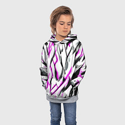 Толстовка-худи детская Чёрно-розовые агрессивные полосы на белом фоне, цвет: 3D-меланж — фото 2