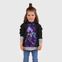Толстовка-худи детская Девушка неоновая кошка, цвет: 3D-меланж — фото 2
