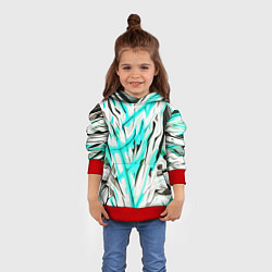 Толстовка-худи детская Чёрно-голубая агрессивная абстракция на белом фоне, цвет: 3D-красный — фото 2