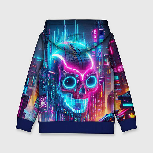 Детская толстовка Neon skull in metropolis - future / 3D-Синий – фото 2