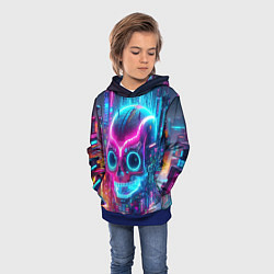 Толстовка-худи детская Neon skull in metropolis - future, цвет: 3D-синий — фото 2