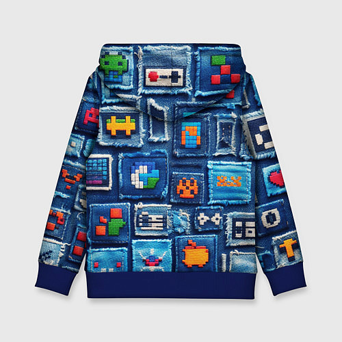 Детская толстовка Пиксельные символы на пэчворк / 3D-Синий – фото 2