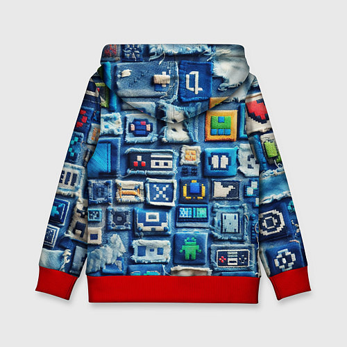 Детская толстовка Пэчворк с геймерскими знаками / 3D-Красный – фото 2