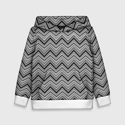 Толстовка-худи детская Серо белый геометрический узор зигзаг, цвет: 3D-белый