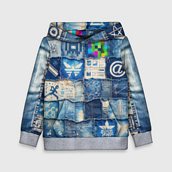 Толстовка-худи детская Пэчворк с игровыми значками, цвет: 3D-меланж