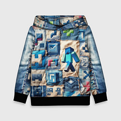 Толстовка-худи детская Minecraft шагает на пэчворк, цвет: 3D-черный