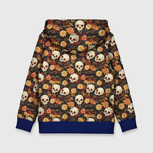 Детская толстовка Черепа и цветы - паттерн / 3D-Синий – фото 2
