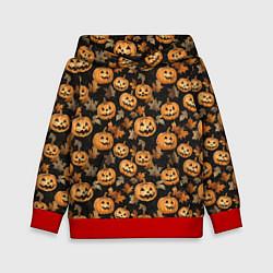 Толстовка-худи детская Тыквы с лицами, цвет: 3D-красный