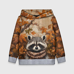Толстовка-худи детская Осенний енот в шарфе, цвет: 3D-меланж