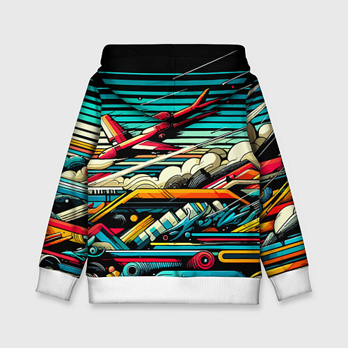 Детская толстовка Абстракция с красным самолётом - нейроарт / 3D-Белый – фото 2