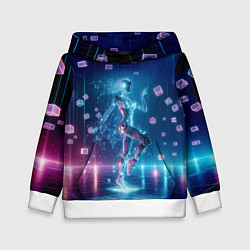 Толстовка-худи детская Танец неоновой кибер девушки - нейроарт, цвет: 3D-белый