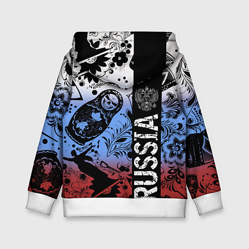 Детская толстовка Герб России на фоне матрёшек балалайки и славянски / 3D-Белый – фото 2