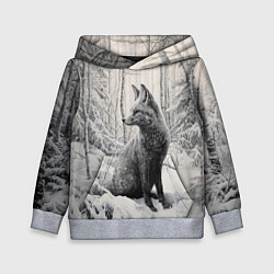 Толстовка-худи детская Серый лис в зимнем лесу, цвет: 3D-меланж