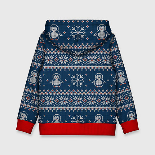 Детская толстовка Вязаный зимний узор с милыми пингвинами / 3D-Красный – фото 2