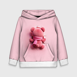 Толстовка-худи детская Розовый плюшевый мишка со спины в разломе стены, цвет: 3D-белый