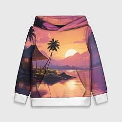 Толстовка-худи детская Домик на берегу закат, цвет: 3D-белый