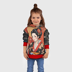 Толстовка-худи детская Японская гейша искусство, цвет: 3D-красный — фото 2