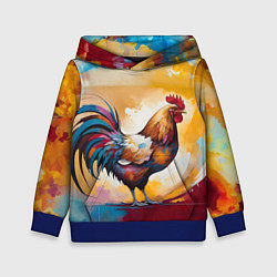 Толстовка-худи детская Петух на ярком фоне, цвет: 3D-синий