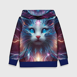 Толстовка-худи детская Fantastic blue-eyed neon kitten, цвет: 3D-синий