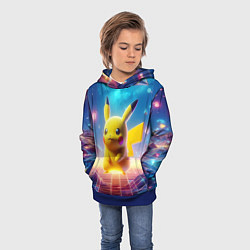Толстовка-худи детская Funny Pikachu - vaporwave, цвет: 3D-синий — фото 2