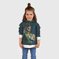 Толстовка-худи детская Куда я туда и он - Мандалорец, цвет: 3D-белый — фото 2
