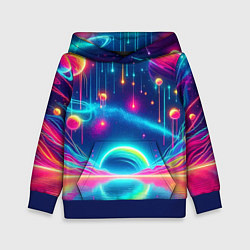 Толстовка-худи детская Неоновый космос - нейроарт фантазия, цвет: 3D-синий