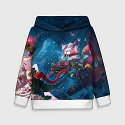 Толстовка-худи детская Санта с динозаврами, цвет: 3D-белый