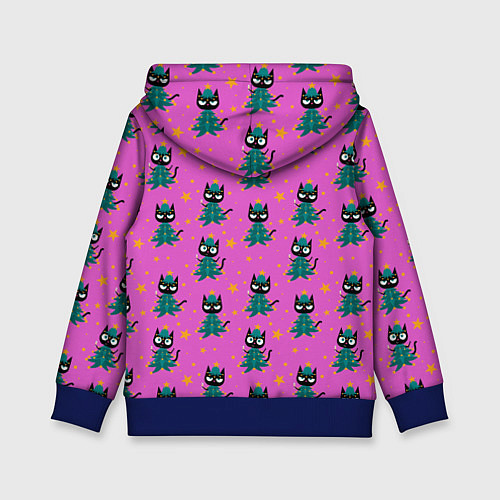 Детская толстовка Черный кот в костюме новогодней елки паттерн / 3D-Синий – фото 2