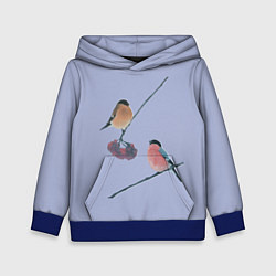 Толстовка-худи детская Снегири на ветке, цвет: 3D-синий